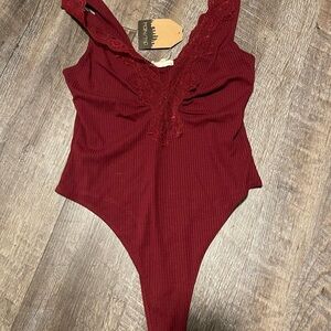 Burgundy Lace Bodysuit